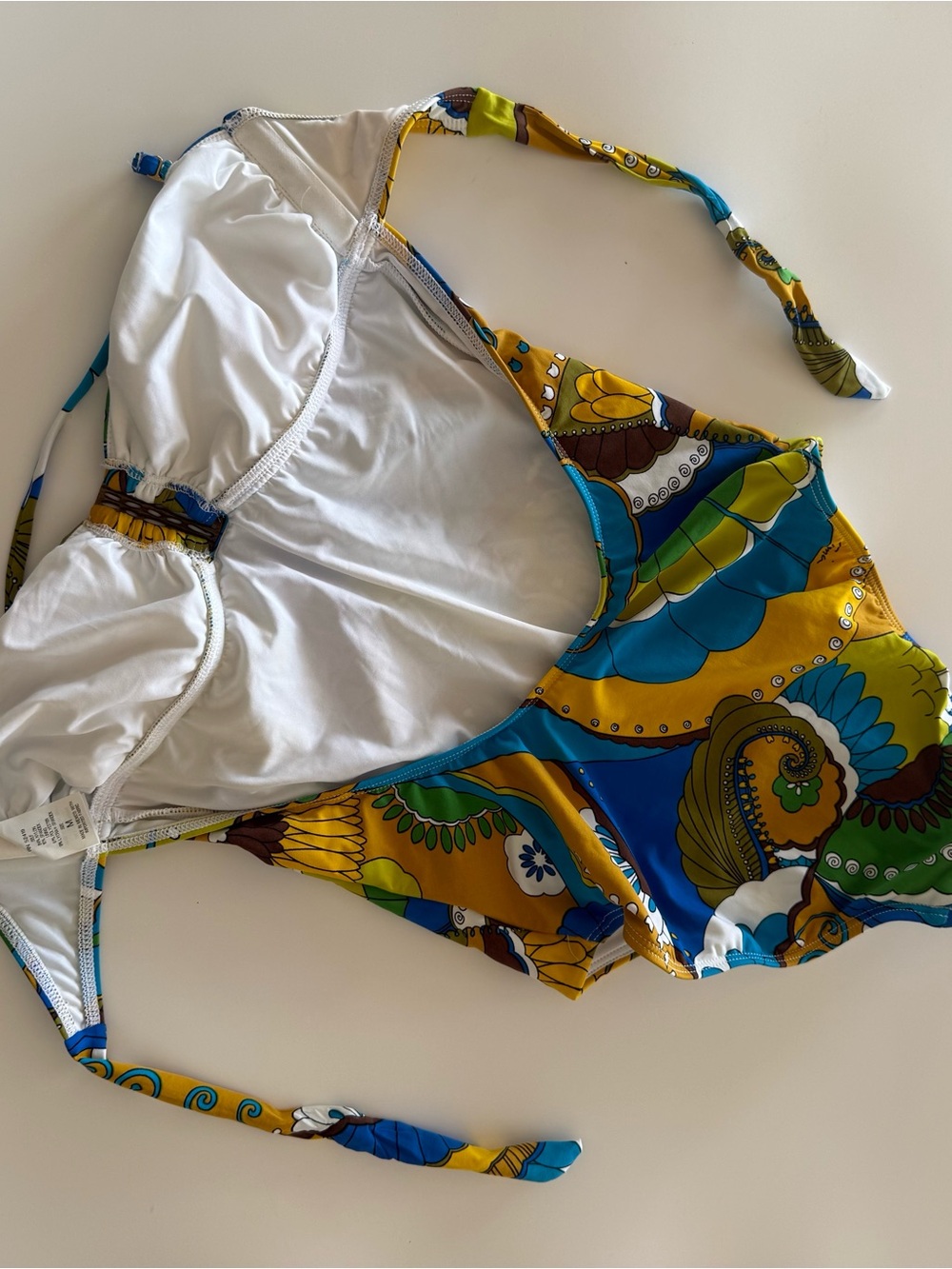 Trina Turk One Piece Swimsuit Womens M Bandeau Halter Paisley Bamboo Hardware - Picture 5 of 11